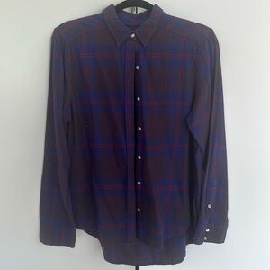 Purple and red plaid long sleeve shirt